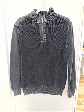 Tommy Bahama Men's Half-Zip Waffle Knit Sweater Thermal - Charcoal Gray M